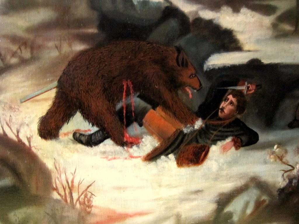 Brown Bear Hunting Grizzly Tragic On Canvas 1883 Ag (?)-photo-3