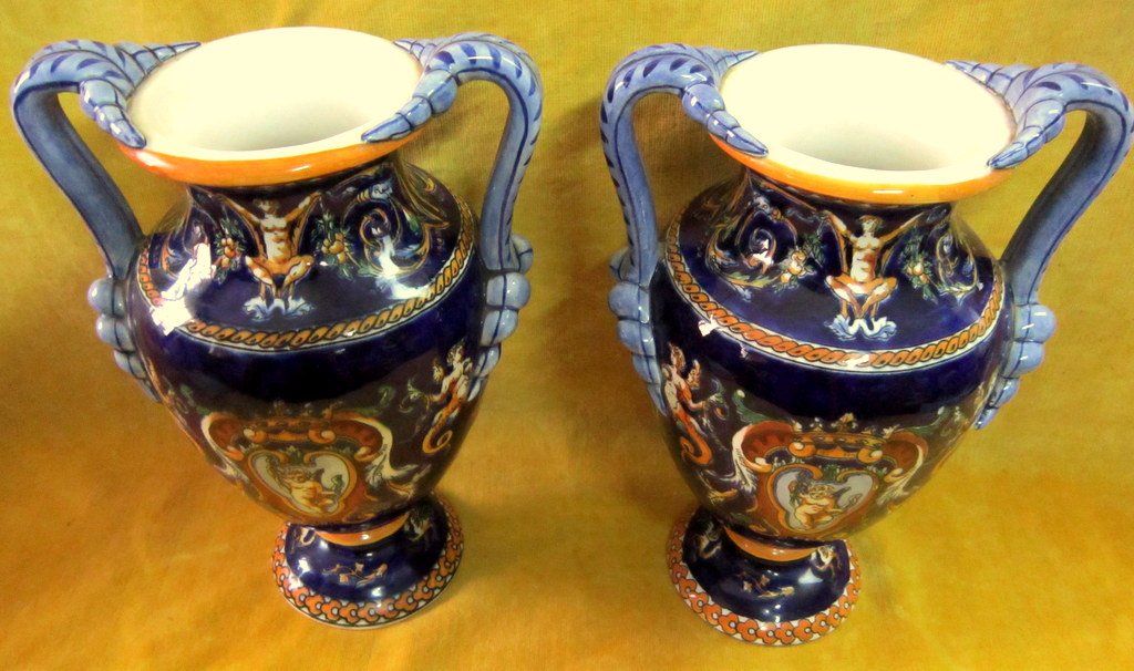 Paire Vases faience Gien décor -photo-6