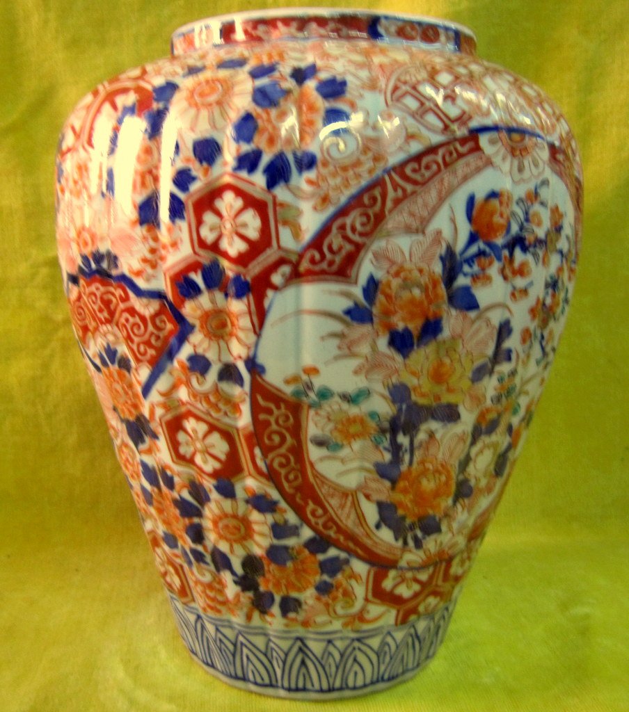 Large Ribbed Porcelain Vase Imari 19th-photo-4