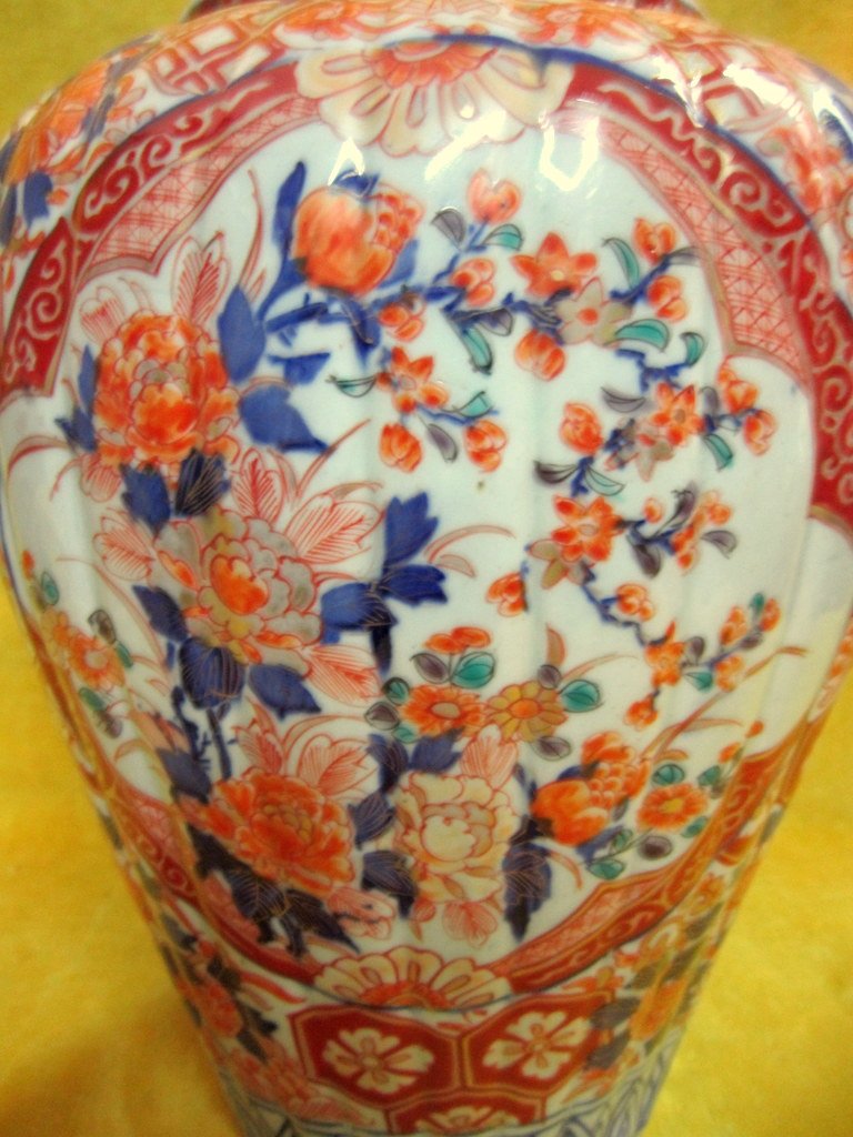 Large Ribbed Porcelain Vase Imari 19th-photo-2