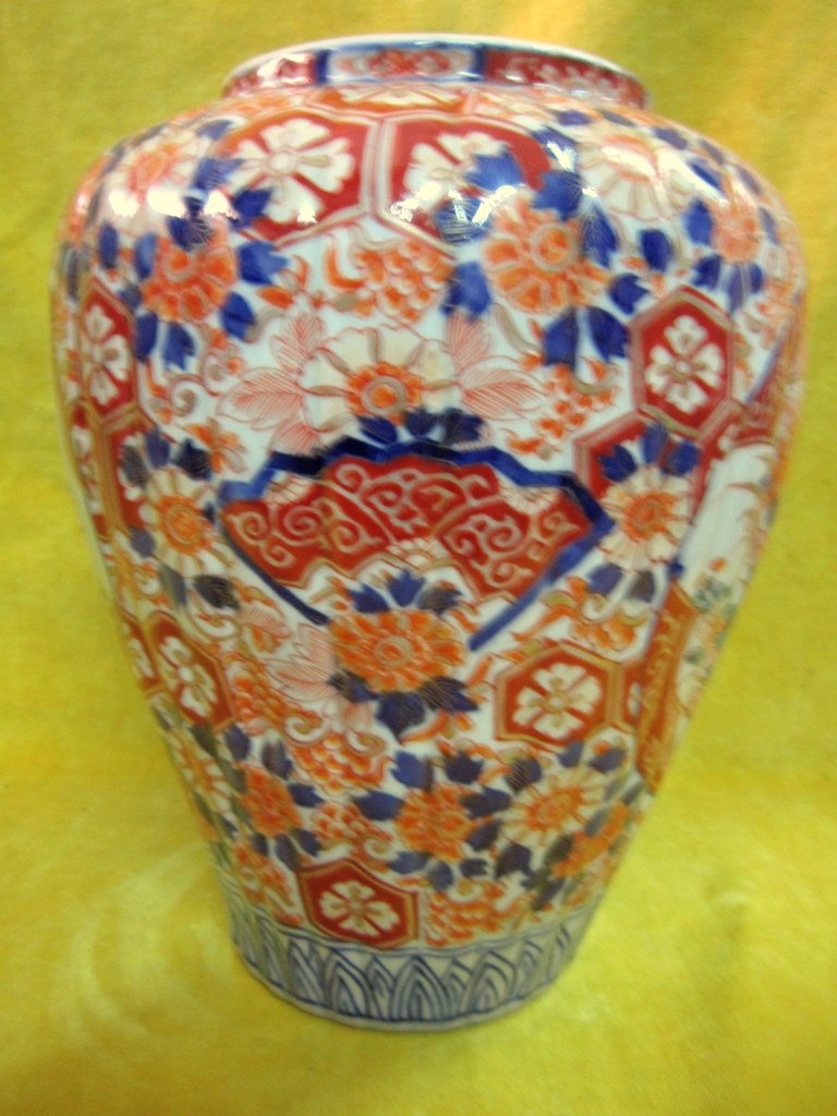 Large Ribbed Porcelain Vase Imari 19th-photo-3