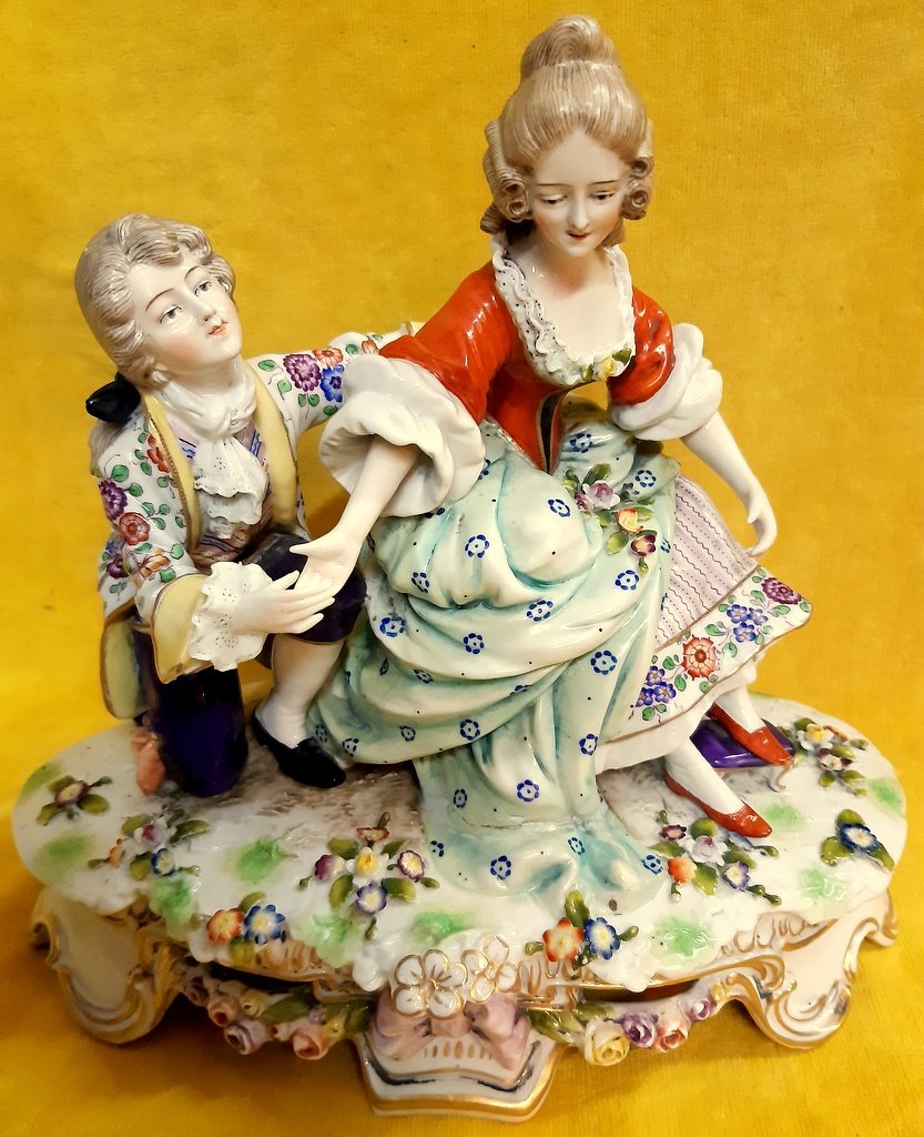 Saxony Porcelain Or Meissen Galante Scene XVIIIth Style-photo-3