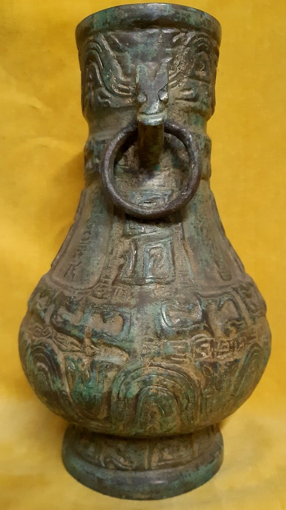 Vase Hu China Shape Baluster Bronze Archaic Style.-photo-3