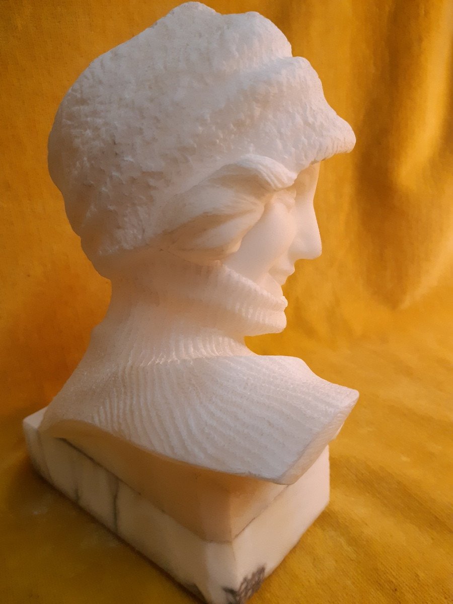 Sculpture Bust Of Woman Wrapped Smiling Art Deco 1930-photo-2