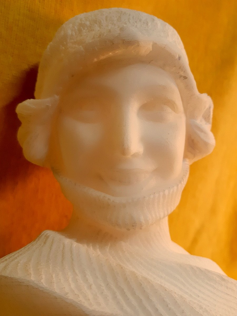 Sculpture Bust Of Woman Wrapped Smiling Art Deco 1930-photo-5