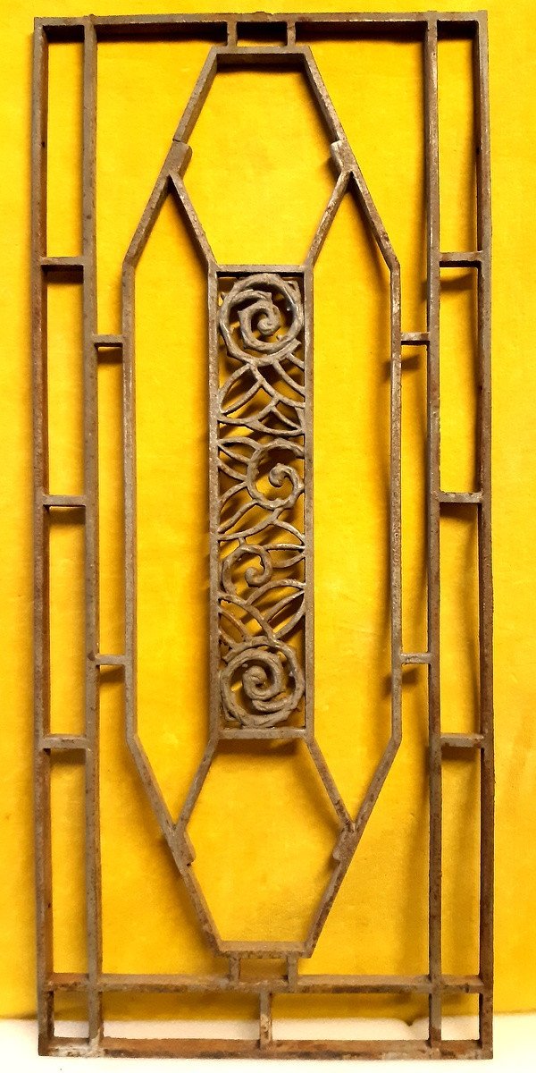 Pair Of 1930 Art Deco Metal Grid For Door Or Decoration-photo-3