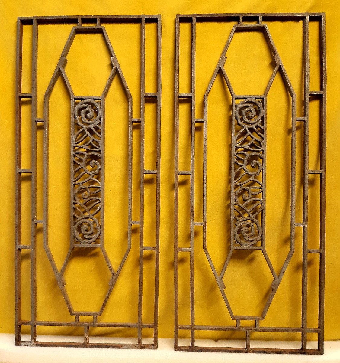 Pair Of 1930 Art Deco Metal Grid For Door Or Decoration