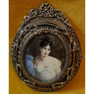 Miniature Portrait Painted On Ivory 19th Of Juliette De Récamier After Gerard (1770-1837)