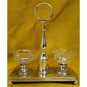 Servant Salerons Salt Pepper Cristal De Christofle Silver Mount.