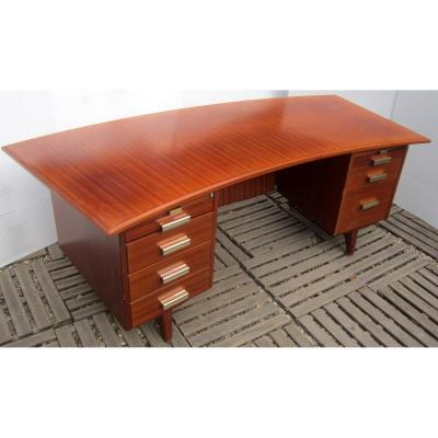 Large Flat Curved Desk (2.12 M) Teak Vintage 70 Removable