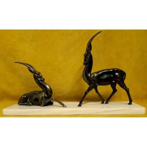 Couple D’antilope Sable (Kenya …) sur marbre Art Déco 1930