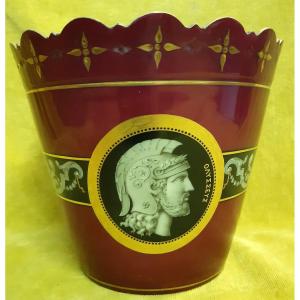 Cache Pot Porcelaine Paris Napoléon III 19éme  Guerrier Grec Peint