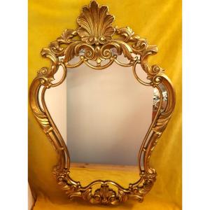 Grande Glace Miroir Forme Violonée St LXV Rocaille Bois Sculpté Doré. 