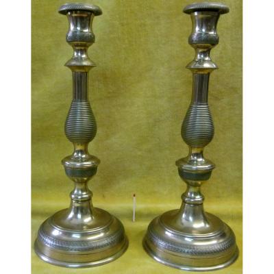 Large Candle Holders Candlesticks Empire Restauration 19th From 34.5 Cm