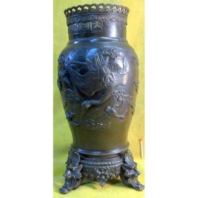 Big Bronze Vase Japan Crane Robbery 19th