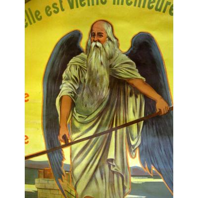 Affiche Litho Publicitaire Tuilerie Chronos Dieu Du Temps Vers 1900