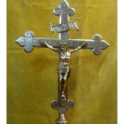 Christ On Cross Lys Flowers Crucifix Altar Bronze Brussels 18-19 Th