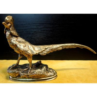 Pheasant Brass Rooster Bronze Doré Naturalist 19th St Hea Trodoux