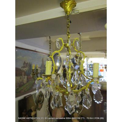 Lustre Bronze Dore Et Pampilles Style L XV