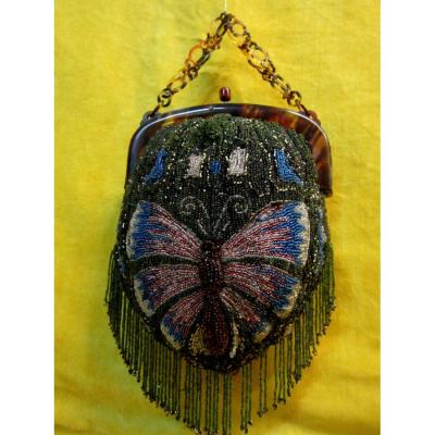 Handbag Short Sandblasted Beads Crazy Year Art Nouveau Butterfly
