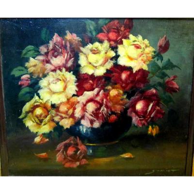 Still Life Bouquet Of Roses In Vase Year 50