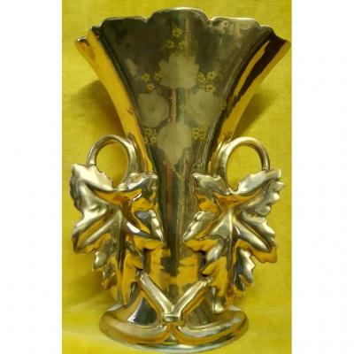 Grand Vase D’église De Mariée Doré En Porcelaine De Paris Napoléon III 19éme