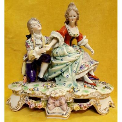 Porcelaine Saxe ou Meissen Scène Galante Style XVIIIéme                                        