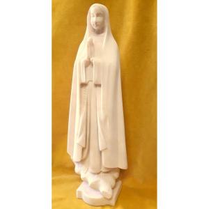 Grande Sculpture (57.5 cm)Jeune Religieuse Nonne Sainte En Albâtre En Prière  1950