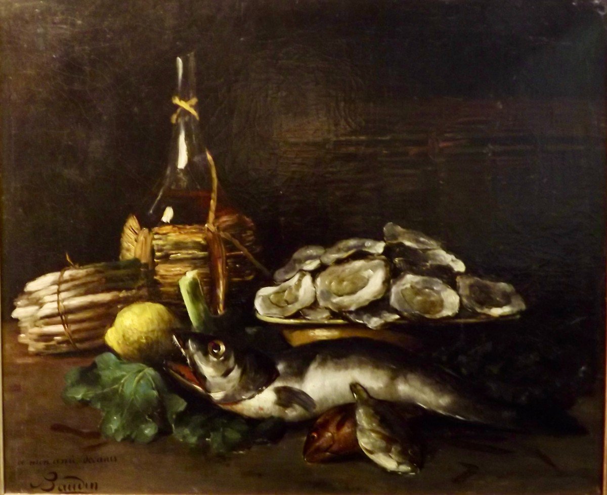 Still Life With Fish, Eugène Baudin XIXth.-photo-1