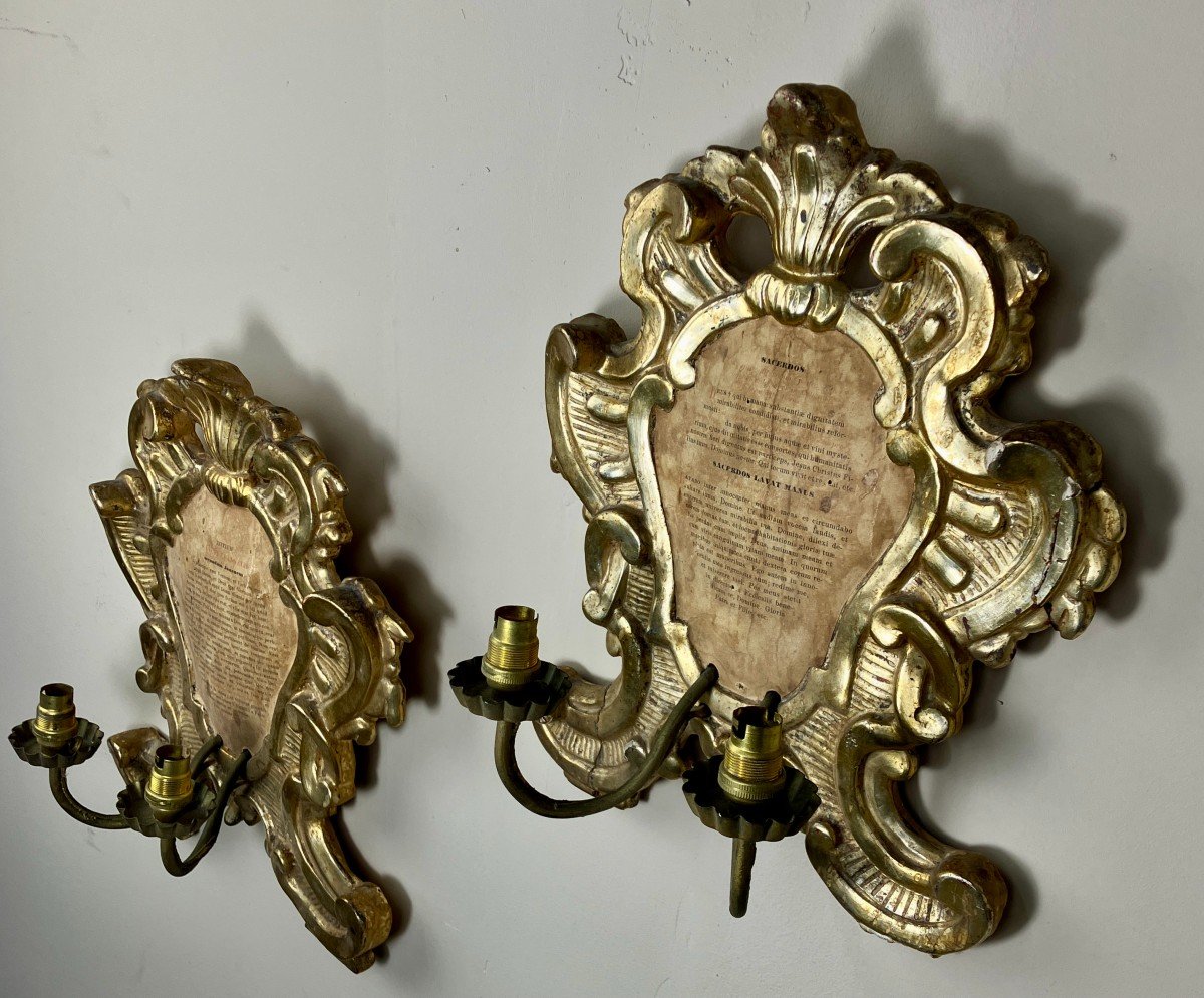 Pair Of 19th Century Gilded Wood Sconces.-photo-2