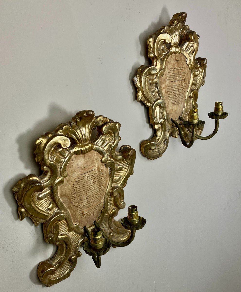 Pair Of 19th Century Gilded Wood Sconces.-photo-4