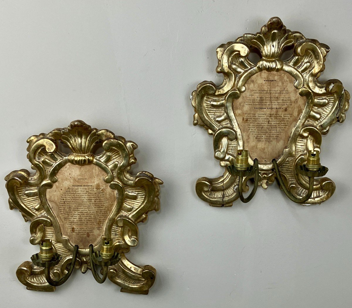 Pair Of 19th Century Gilded Wood Sconces.-photo-2