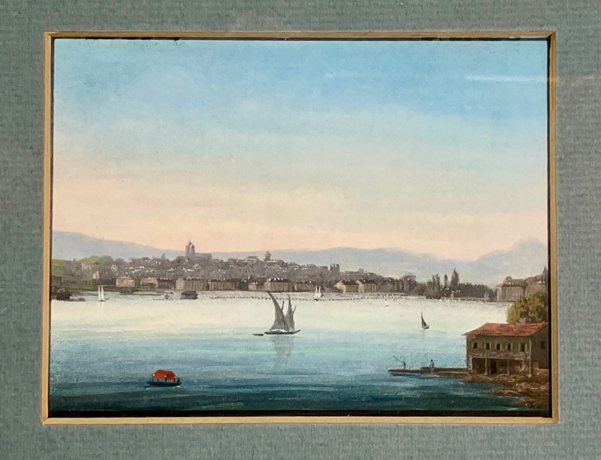 Gouache XIXéme, vue de Genève.