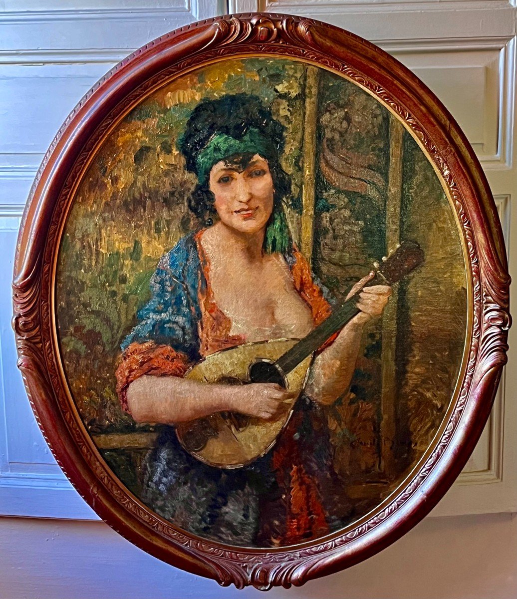 La joueuse de mandoline huile sur toile XIXe.-photo-4