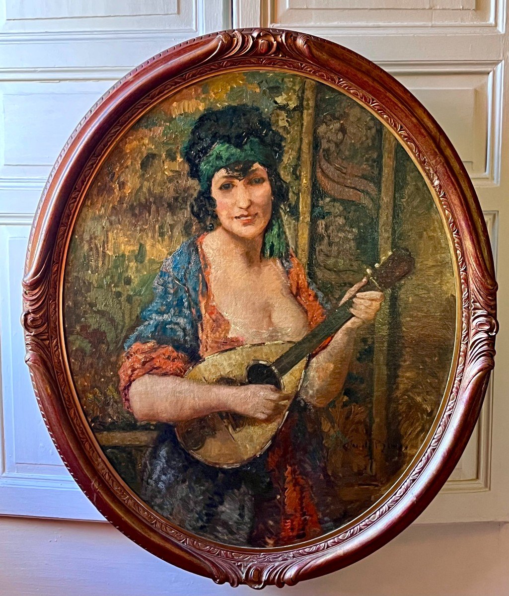 La joueuse de mandoline huile sur toile XIXe.