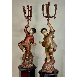 Pair Of Chinese Torchiere Holders.