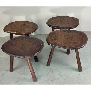 Rare suite de 4 tabourets brutaliste 1960.