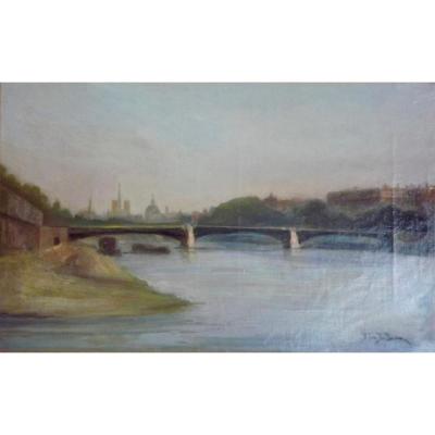 Oil On Canvas '' View Of Paris ''