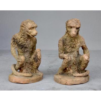 Pair Of Terracotta Monkeys Nineteenth