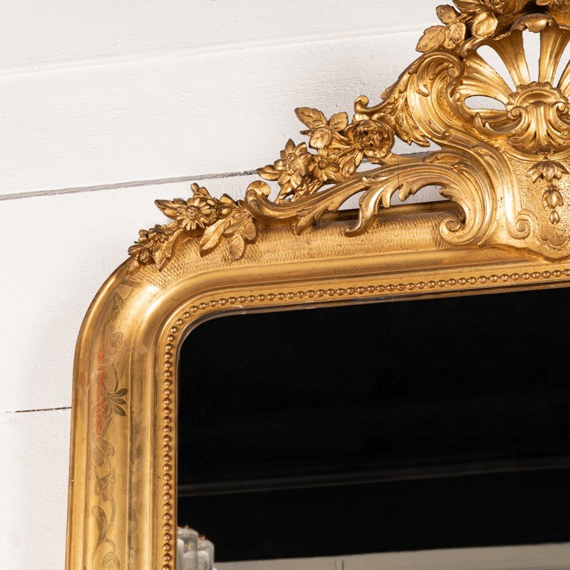 Very Large Mirror In Gilded Wood And Engraved With Floral Motifs-photo-3