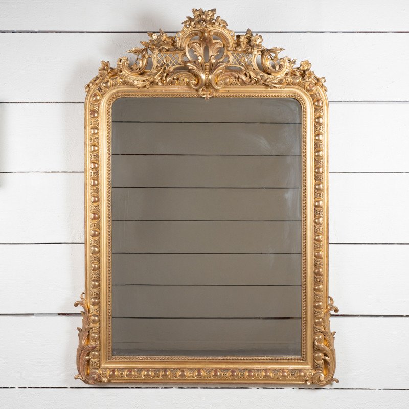 Elegant French Regence-style Mirror In Carved Gilded Wood H. 155 Cm - L. 111 Cm-photo-2