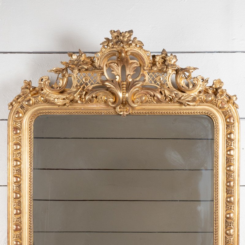 Elegant French Regence-style Mirror In Carved Gilded Wood H. 155 Cm - L. 111 Cm-photo-3