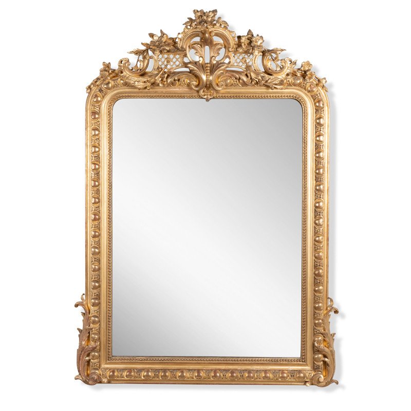 Elegant French Regence-style Mirror In Carved Gilded Wood H. 155 Cm - L. 111 Cm