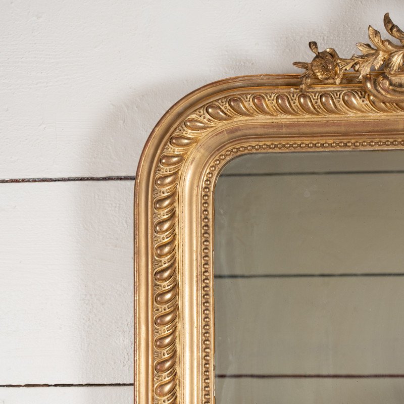 Very Large French Carved Regency Style Mirror With Small Pediment H. 171 Cm-photo-2