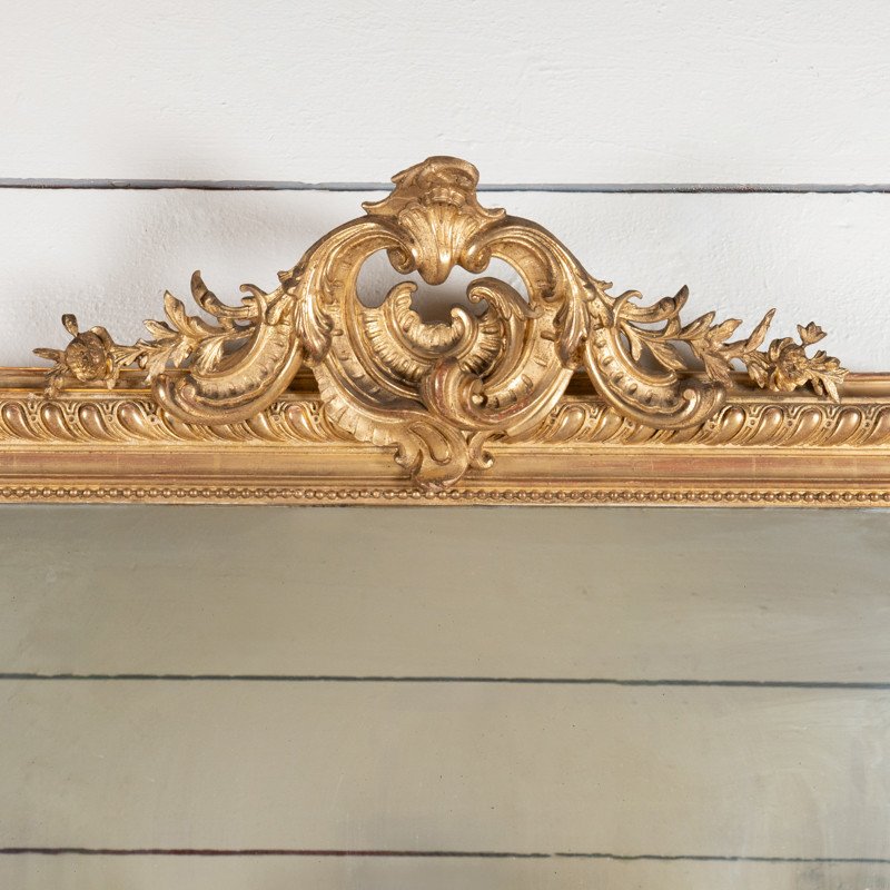 Very Large French Carved Regency Style Mirror With Small Pediment H. 171 Cm-photo-3