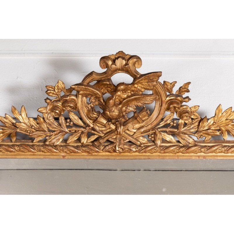 Grand Miroir Français En Bois Doré XIXe Style Louis XVI H.192 L.104 Cm-photo-2