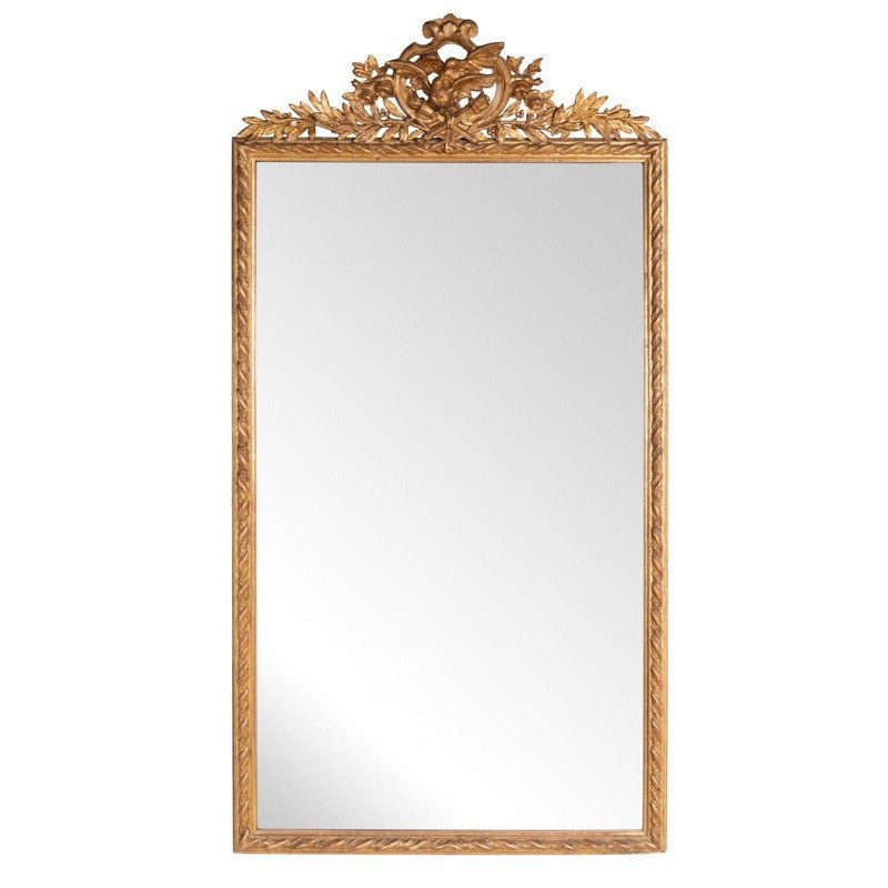 Large French Mirror In Gilded Wood 19th Century Louis XVI Style H.192 W.104 Cm