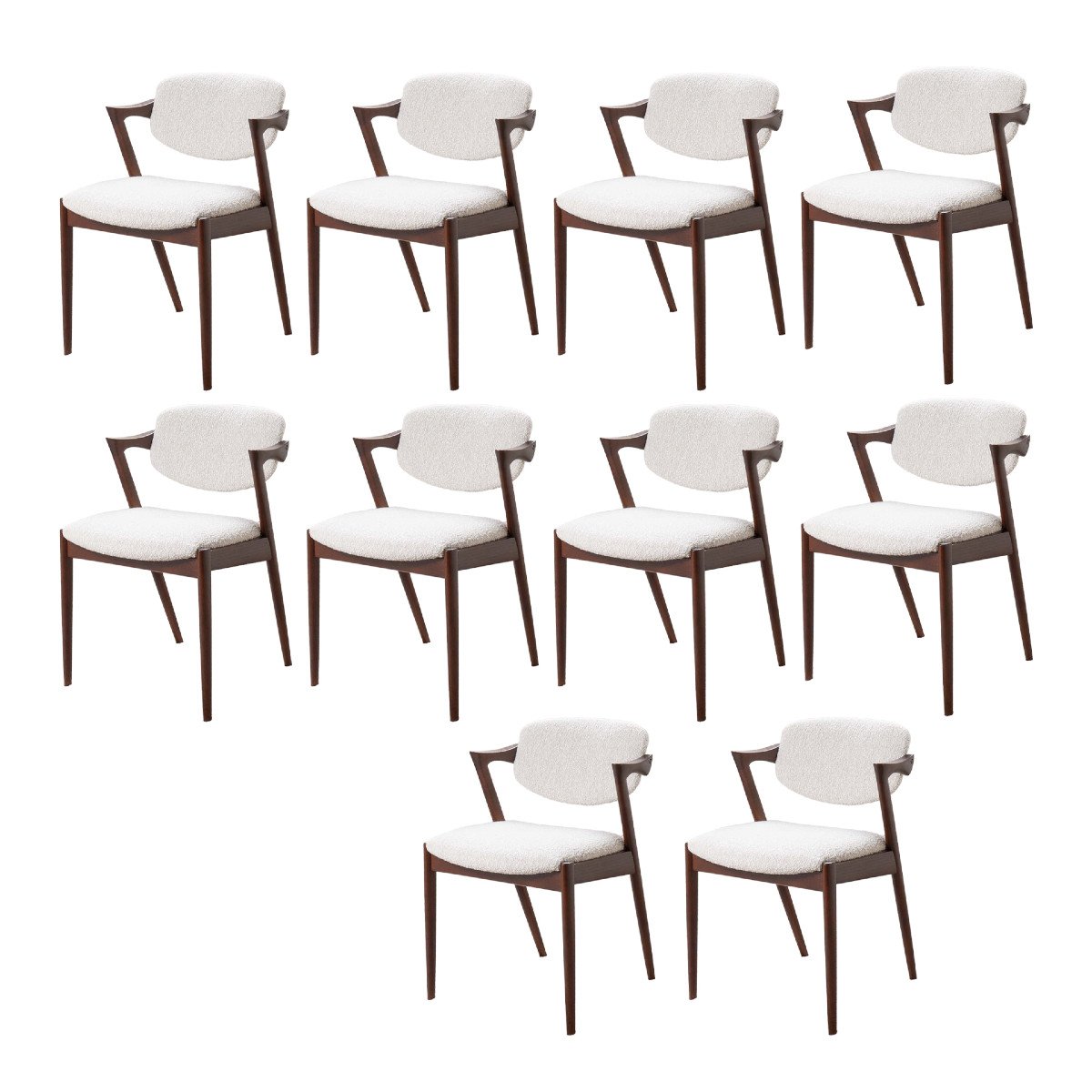 1960 Set Of 10 Scandinavian Chairs In Dark Teak