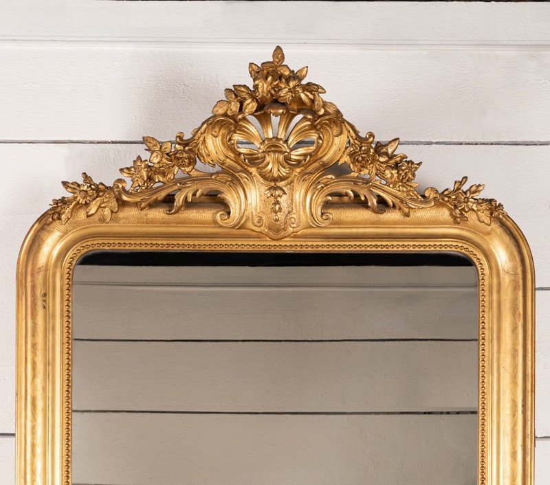 Très Grand Miroir Français Du XIXe En Bois Doré H.180 Cm L.103 Cm-photo-2