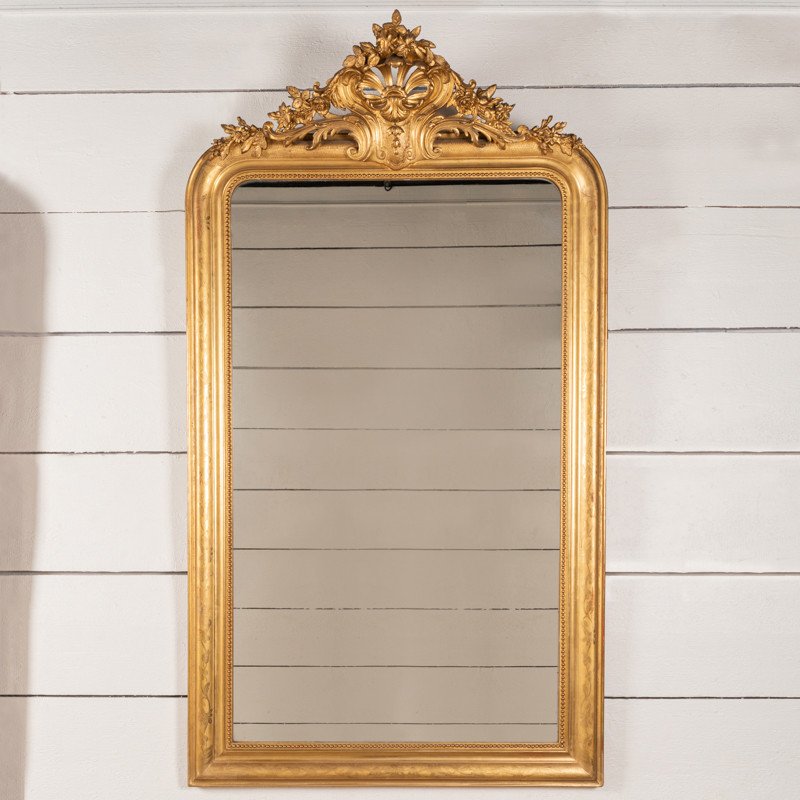 Très Grand Miroir Français Du XIXe En Bois Doré H.180 Cm L.103 Cm